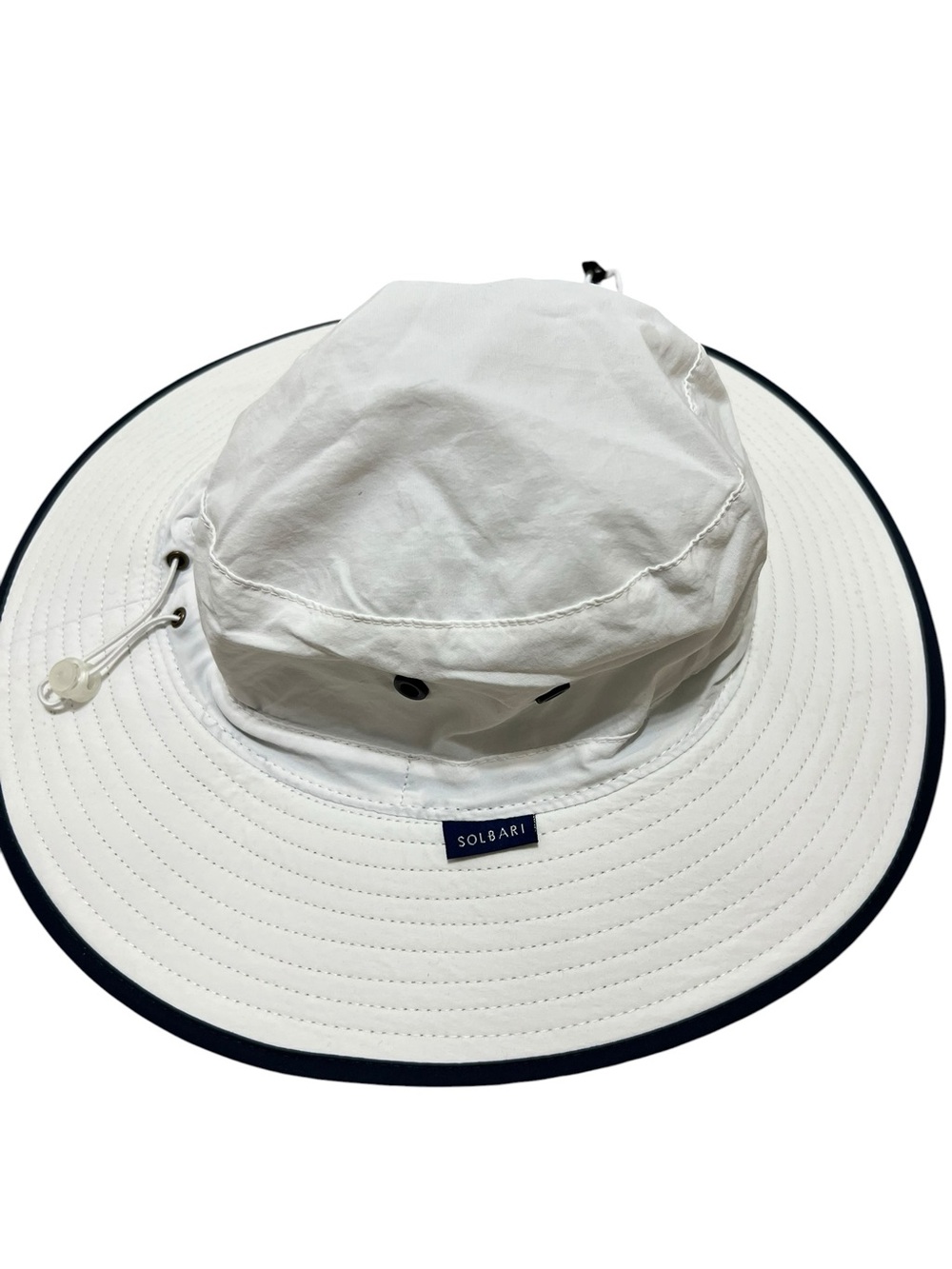Solbari Traveller Broad Brim Sun Hat UPF 50+ White with Navy Trim Small